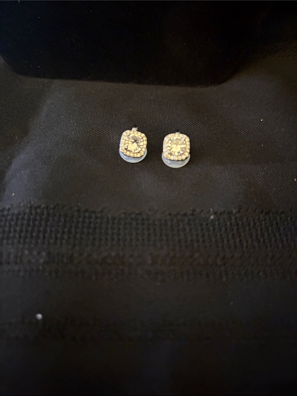 Sterling Silver Pavé Cushion clip on Earrings - White Crystal